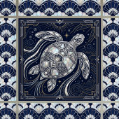 Art Deco Sea Turtle Mother of Pearl Style Tile Fliese