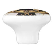 Art Deco Sea Turtle Schwarz-weißes Gold Keramikknauf (Seitenansicht)