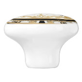 Art Deco Sea Turtle Schwarz-weißes Gold Keramikknauf (Seitenansicht)