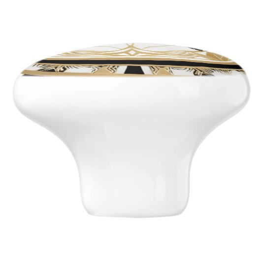 Art Deco Sea Turtle Schwarz-weißes Gold Keramikknauf (Seitenansicht)