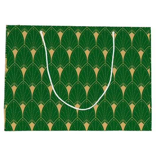 Art Deco Seamless Pattern gold and green Große Geschenktüte (Rückseite)