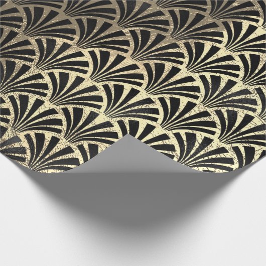 Art Deco Seashell Scale Black Imitats Champaigne G Geschenkpapier (Ecke)