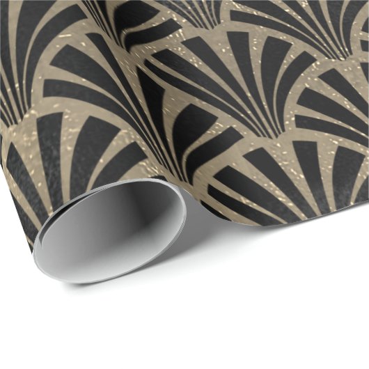 Art Deco Seashell Scale Black Imitats Champaigne G Geschenkpapier (Rolleneckpunkt)