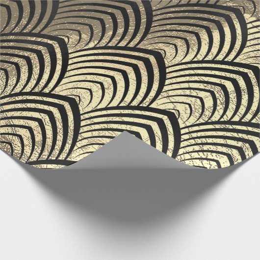 Art Deco Seashell Scales Black Sepia Gold Geometri Geschenkpapier (Ecke)