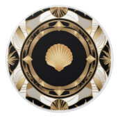 Art Deco Seashell Schwarz-weiße und Gold Muschel Keramikknauf (Vorderseite)