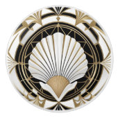 Art Deco Seashell Schwarz-weiße und Gold Muschel Keramikknauf (Vorderseite)
