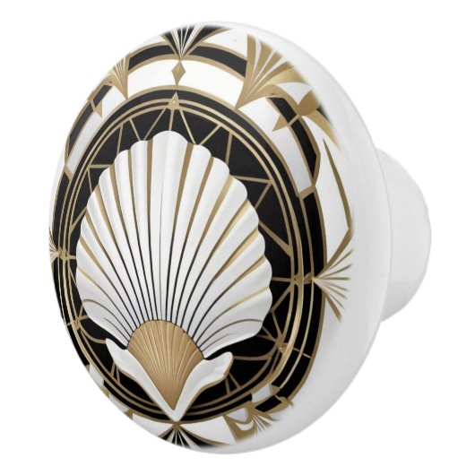 Art Deco Seashell Schwarz-weiße und Gold Muschel Keramikknauf (Rechts)