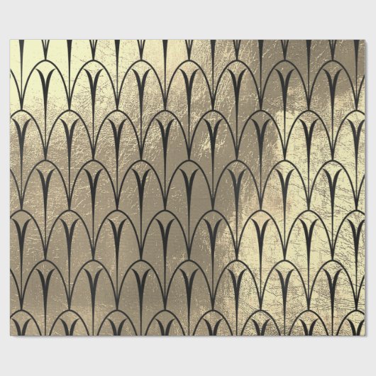 Art Deco Seashells Scales Black Sepia Gold Geschenkpapier (Flach)