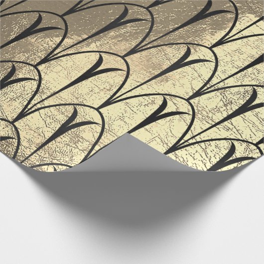 Art Deco Seashells Scales Black Sepia Gold Geschenkpapier (Ecke)