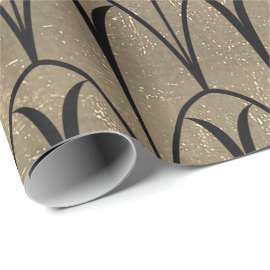Art Deco Seashells Scales Black Sepia Gold Geschenkpapier (Rolleneckpunkt)