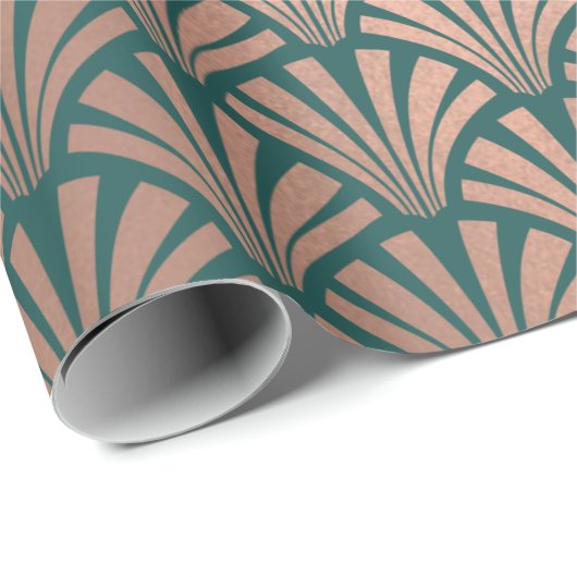 Art Deco Seashells Scales Rose Gold Kupfer Aquamar Geschenkpapier (Rolleneckpunkt)