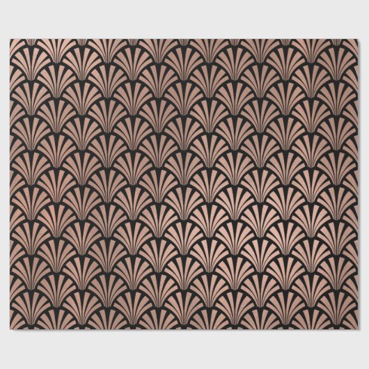 Art Deco Seashells Scales Rose Gold Kupfer Schwarz Geschenkpapier (Flach)