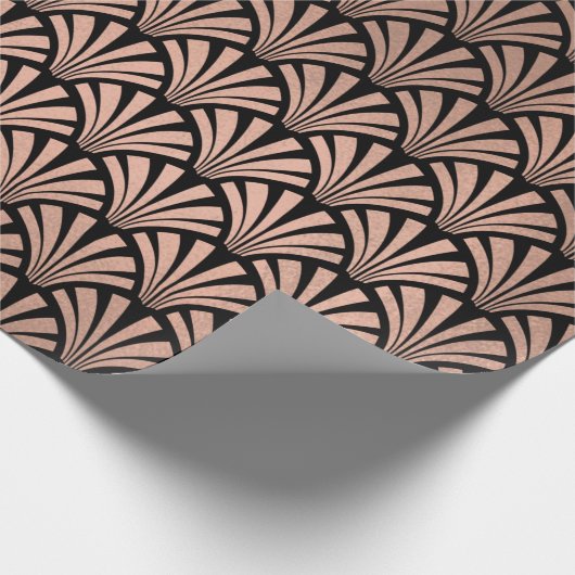Art Deco Seashells Scales Rose Gold Kupfer Schwarz Geschenkpapier (Ecke)