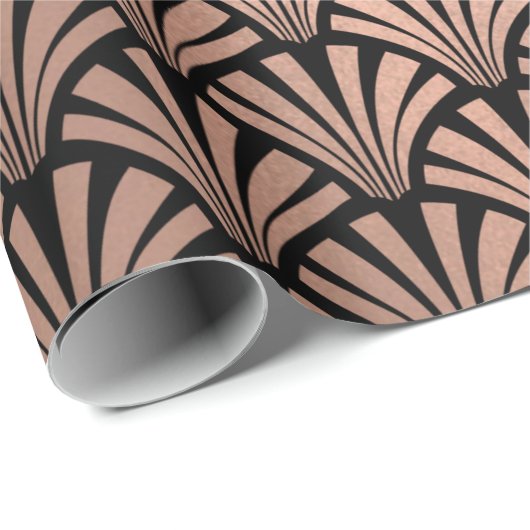 Art Deco Seashells Scales Rose Gold Kupfer Schwarz Geschenkpapier (Rolleneckpunkt)