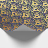 Art Deco Seashells Waves Navy Blue Vip Yacht Geschenkpapier (Ecke)