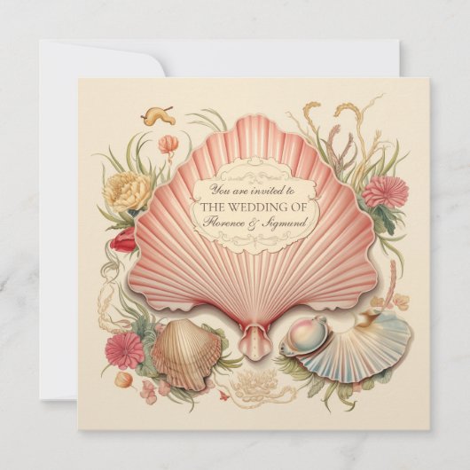 Art Déco Seaside Seashell Wedding Invitation Einladung (Vorderseite)