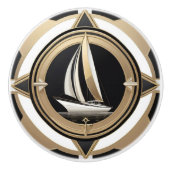 Art Deco Segelboot Schwarz-weiß Gold Nautic Keramikknauf (Vorderseite)