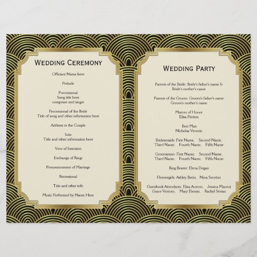 Art Deco seigaiha Kronleuchter Gold Hochzeitsprogr (Rückseite)