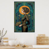 Art Deco Seitenprofil Tänzerin Gold Türkises Fäche Poster (Küche)