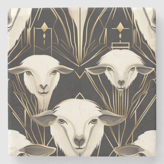 Art Deco Sheep No1 Steinuntersetzer (Vorderseite)