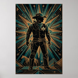 Art Deco Sheriff Plakat - Geometrische Cowboy Silh