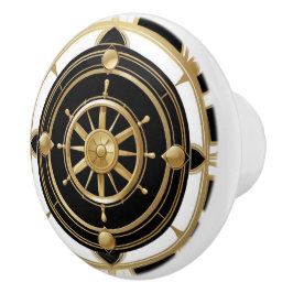 Art Deco Ship Wheel Schwarz-weiß Gold Nautical Keramikknauf