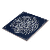 Art Deco Silber Baum Perlen Marineblau Fliese (Seite)