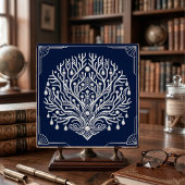 Art Deco Silber Baum Perlen Marineblau Fliese