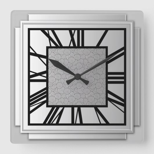 Art Deco, silber gebürstet Quadratische Wanduhr (Vorderseite)