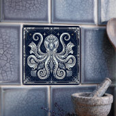 Art Deco Silber-Oktopus-Mandala Kraken Fliese
