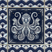 Art Deco Silber-Oktopus-Mandala Kraken Fliese