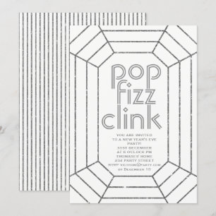 Art Deco silber Pop fiz Clink New Year Party Einladung