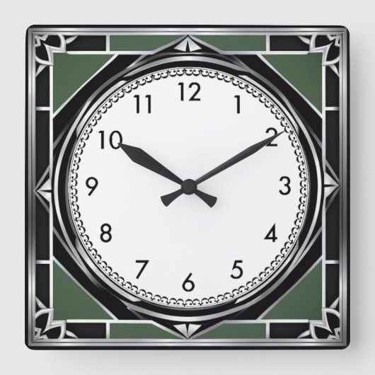 Art Deco Silber Quadratische Wanduhr (Vorderseite)