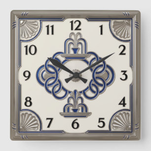 Art Deco Silber Quadratische Wanduhr