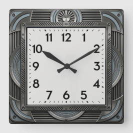 Art Deco Silber Quadratische Wanduhr