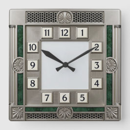 Art Deco Silber Quadratische Wanduhr