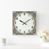 Art Deco Silber Quadratische Wanduhr (Zuhause)