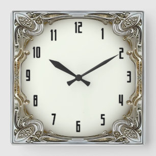 Art Deco Silber Quadratische Wanduhr