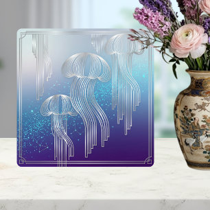 Art Deco Silber Quallen Ozean Farbverlauf Fliese