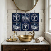 Art Deco Silver  boat Ocean Waves Starry Night Fliese