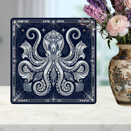 Art Deco Silver Octopus Mandala  Kraken  Fliese
