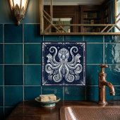 Art Deco Silver Octopus Mandala  Kraken  Fliese