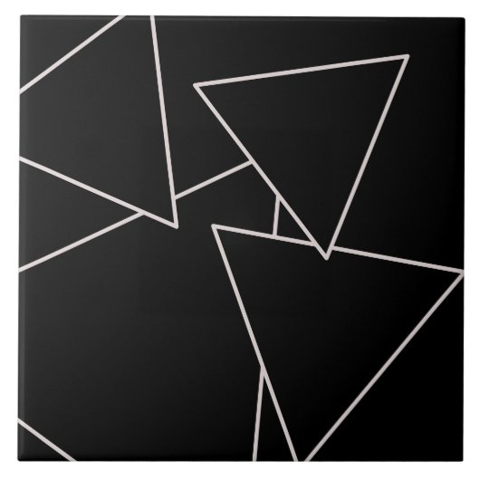 Art Deco Silver on Black Triangle Keramik Tile Fliese (Vorderseite)