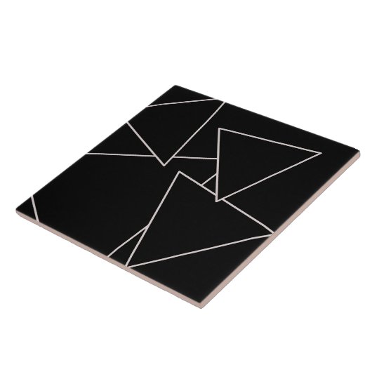 Art Deco Silver on Black Triangle Keramik Tile Fliese (Seite)