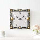 Art Deco silver Quadratische Wanduhr (Zuhause)