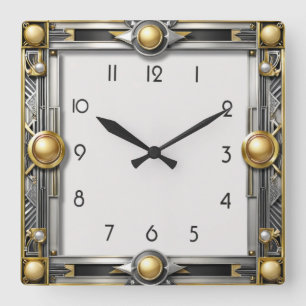 Art Deco silver Quadratische Wanduhr