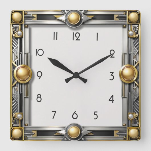Art Deco silver Quadratische Wanduhr (Vorderseite)