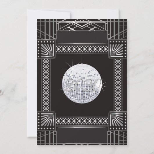 Art Deco Silver und Black NYE Gatsby Style Einladung (Rückseite)