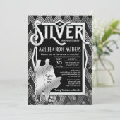Art Deco Silver Wedding Jubiläum Großes Gatsby Einladung (Stehend Vorderseite)