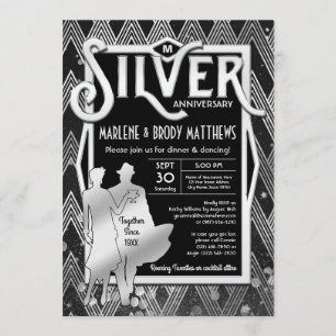 Art Deco Silver Wedding Jubiläum Großes Gatsby Einladung